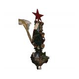 Contents On Top Of Corner Tables Includes- Christmas Tree 44” H. - Crystal Cross- Coffee Cup - Church Lamp - Bronze Baby Shoes