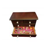 4 Drawer Wooden Jewel Box with Drawer of Brooches and Pins