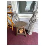 Items on Porch and Outside - Figurines - 2 Geese - 2 Cats - Folding Chair - Stool - Etc.
