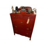 Wooden Dresser 32” L. X 22” D. X 42” H. Contents Included