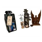 Contents On Right Side Of Mantelpiece Includes- Cross Lamp - Animals- Snowman - Wooden Angel Lamp