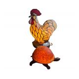 Reverse Painted Lamp (appears to have been broken and glued) - Rooster Lamp - Turtle Lamp