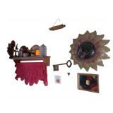 Lot of Items on Wall - Decor - Quilt Rack and Blanket - Porcelain Pitcher - Decorative Plate - Rolling Pin - Etc.