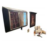 Items On Counter with 28x4x20 Inch Mirror and Wood Print