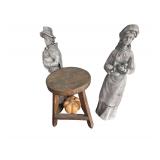 Items on Porch and Outside - Figurines - 2 Geese - 2 Cats - Folding Chair - Stool - Etc.