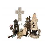 Contents On Left Side Of Mantelpiece Includes- Santa Figure- Angels - Cross- Christmas Tree - Snowman - Cherub