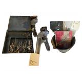 Large Wrenches, Tin Pail with Misc Tools
