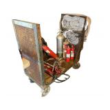 Metal Cart on Wheels 43x22x37 Inches a Hydrolic Jack , 5 Fire Extinguishers