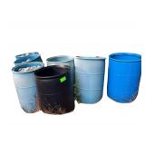 7 Plastic 55 Gallon Blue Barrels 3.5 are Full of Aluminum Cans