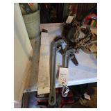 Large Wrenches, Tin Pail with Misc Tools