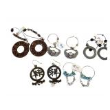 5 Pairs of Custom Made Earrings - Including: Skull w/ Wings - Asian Inspired - Hebrew Text - African Wood - Turquoise Pebbles