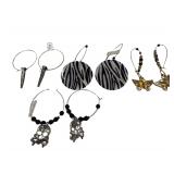 4 Pairs of Custom Made Earrings - Costume Jewelry - Beaded Butterflies - Skull & Crossbones - Square Nails - Zebra Print