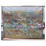 Lois Kaufman Abstract Landscape - Heavily Textured Oil on Canvas - Framed - 23” x 20”
