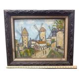 Oil on Canvas Painting After Maurice Utrillo’s “Windmills of Montmartre” - Artis Signed “Murray” - Framed - 26” x 22.5”