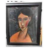 Framed Print of Blue Eyed Girl Smoking by Marc Brun - 19” x 23”
