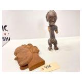 12 Inch Tall Carved Head and a Partial Figure of a Sculptor of a Figure from the Fang People of Gabon Central Africa