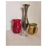 Metal Vase Stamped India - Ruby Glass Stamped W - Ornate Ceramic Cup