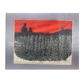 Bruce Carter Woodcut Print “Friends” Signed in Pencil & Marked “Artist’s Proof” - Framed & Matted - 27” x 23.5” Total Size