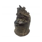 Bronze Commemorative Head of an Oba King - Benin People of West Africa  - 9 1/2" Tall