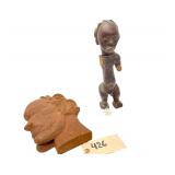 12 Inch Tall Carved Head and a Partial Figure of a Sculptor of a Figure from the Fang People of Gabon Central Africa