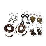 5 Pairs of Custom Made Earrings - Costume Jewelry - Beaded - Bells - Carved African Pendants - Dangling Leaves
