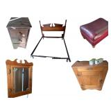 Queen Size Bed Frame With Headboard - Wooden Night stand - 22”L. X 16” D. X 26” H.- Wooden Night Stand 14” X 14” X 26” H. - Wooden/Uholpolsterd Ottoman 36” L. X 16”W. X 14” H.