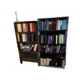 Wooden Shelf Full Of Binders 6’ L. X 38” W. X 12” D. - Steel /Glass Display Cabinet Full Of Binders 69”H. X 33” W.