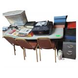 Folding Table- 3 Chairs- 29" Cabinet- Printer- Folders
