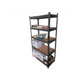 Steel Shelf 6’ H. Contents Included- Steel Computer Desk 40” L. Xx20” D. X 29” H.