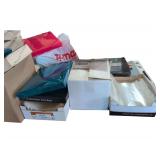 Metal Desk and Contents. Plastic Containers, Vintage Dell Computer. Assorted Gift Boxes. Metal Lockable Briefcase.