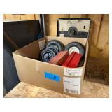 Various Small Cart/ Trailer Tires - 2 Boxes of Emergency Triangles - Front Cover to Welder