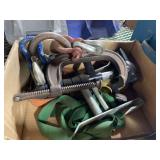 Cardboard box of a C Clamp ,Tow Hooks ,Yellow and Green Straps