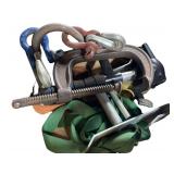 Cardboard box of a C Clamp ,Tow Hooks ,Yellow and Green Straps