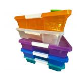 5 Plastic Color Organization Totes w/ Lids