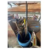 Several Picks - Squeegie - Garden Tools - Including Drum That They Are Stored In