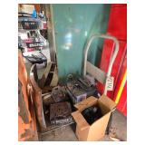 Small Push Cart Including Contents - Small Arc Welder, Box of Dog Harnesses, Grill Work for Dodge Ram