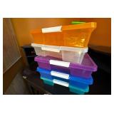5 Plastic Color Organization Totes w/ Lids