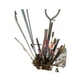 Storage Rack and Contents - Including Concrete Pins, Garden Stakes, Etc.