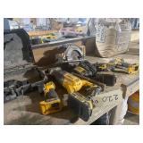 5 Cordless DeWalt Tools a Sawzall ,Circular Saw Drill Impact Wrench, Drill and a Flashlight 3 Batteries and a Charging Port