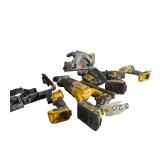 5 Cordless DeWalt Tools a Sawzall ,Circular Saw Drill Impact Wrench, Drill and a Flashlight 3 Batteries and a Charging Port