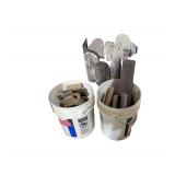 Three Buckets of Cement Trowels & Edgers
