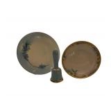 Vintage Hand Painted Bavarian Porcelain Plate 8 in. and Bowl 7 in. , Decorative Ceramic Bell without Clapper. Stand not included