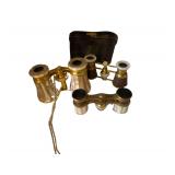 3 Pairs of Antique Opera Glasses - Mother of Pearl and Brass -  One w/ Case Marked C. D. Peacock Chicago