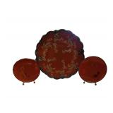 Vintage Decorative Enamel Plate Approx. 12 in. Diameter, Small Laquer Decorative Wooden Plate approx 5 in. Diameter. Stands NOT Included.