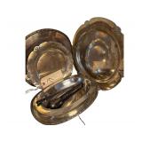 Several Silver Plate Trays and Other Tableware