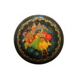 Vintage Russian Laquer Box Approx. 3.5 in. Diameter