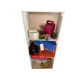 Wooden Shelf 5 ft. H. Includes Contents- Tarps - Furnace Tape - Milk Crate - Electrical Tape