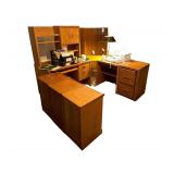 5 Peice Wooden Desk 84 in. L. X 64 in. H. Wooden File Cabinets Included Must Be Removed Up Steps With Chairlift Attached
