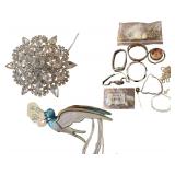 Large Lot of Costume Jewelry - Watch - Bracelets - Necklace - Pins