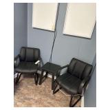 2 - Stackable Black Chairs - 1 - Wood Table - 16” W. X 20” H.